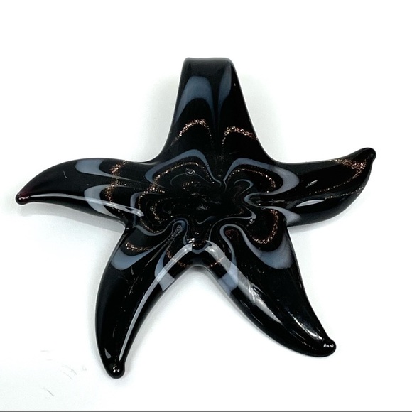 Three Glass Starfish Black Gold and White Necklace Pendant - Picture 13 of 15